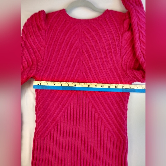 White House Black Market V-Neck Puff Sleeve Cable Pullover Sweater Pink Small - Picture 3 of 11